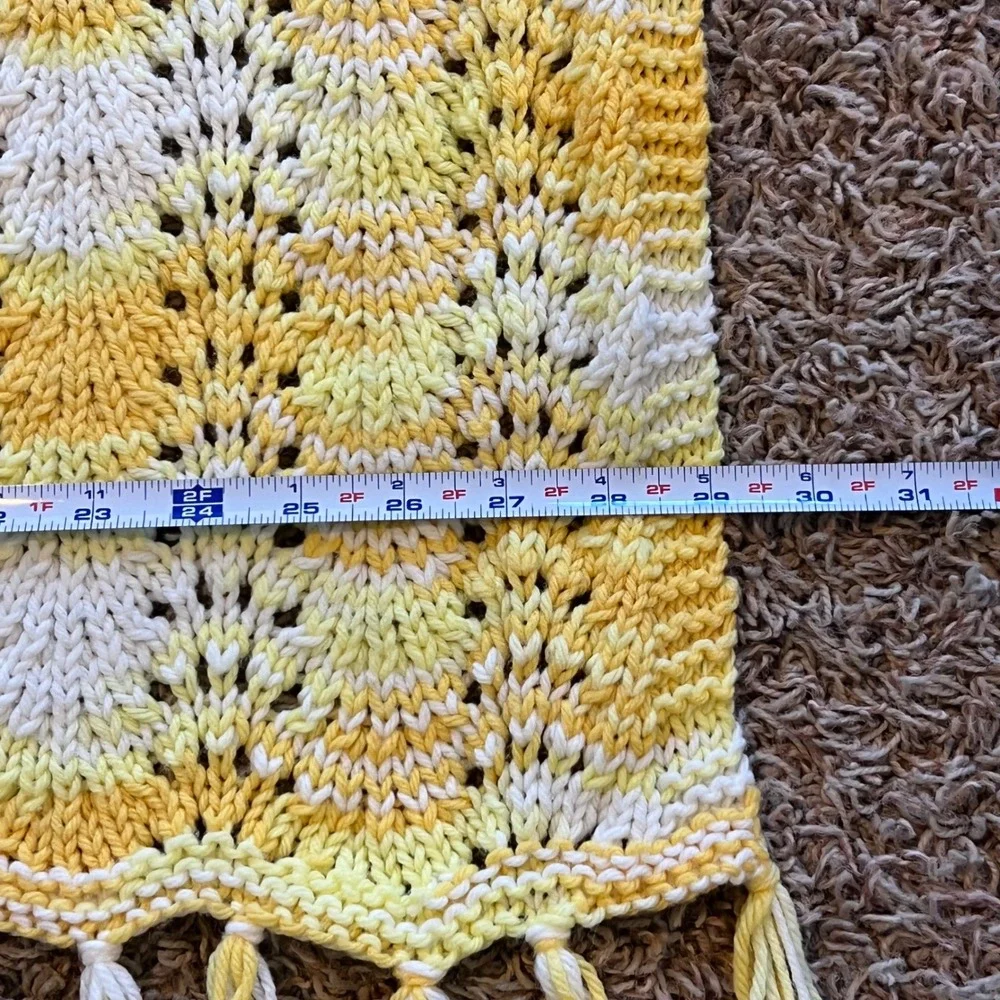 Handmade Yellow White Crochet Chevron Baby‎ Blanket Fringe Tassel Afghan 31x56